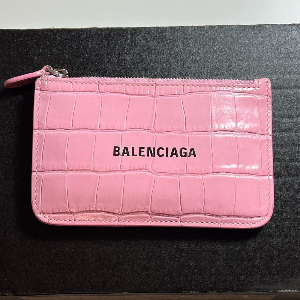 Balenciaga Cash Long Coin and Card Holder Large Crocodile Embossed in Pink